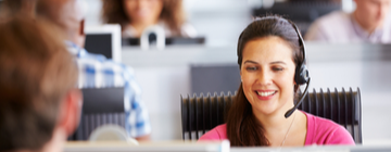 woman smiling at call center