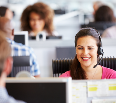 woman smiling at call center
