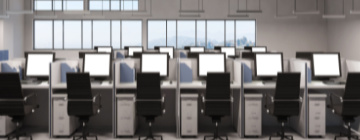 desks lined up in call center