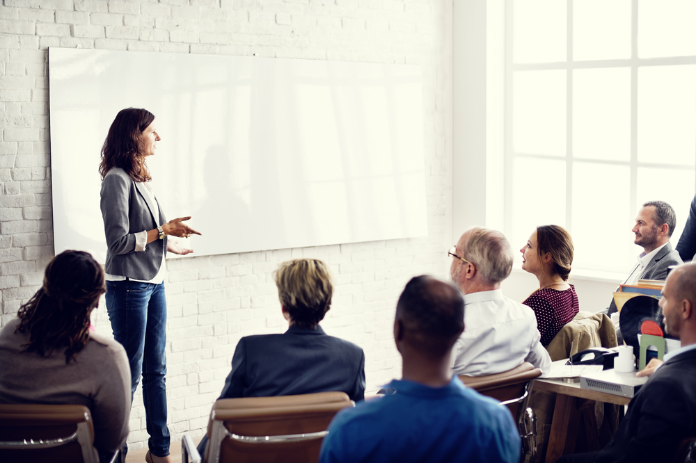 Employees doing group training