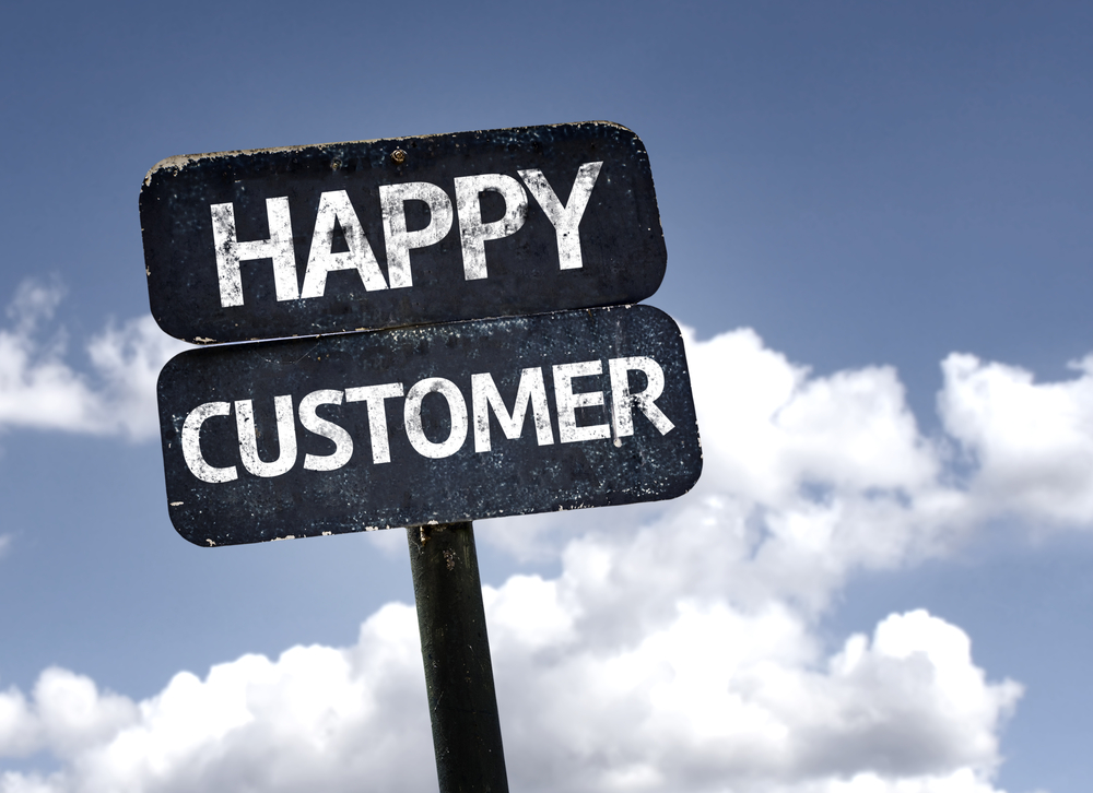 Happy customer sign in the sky.