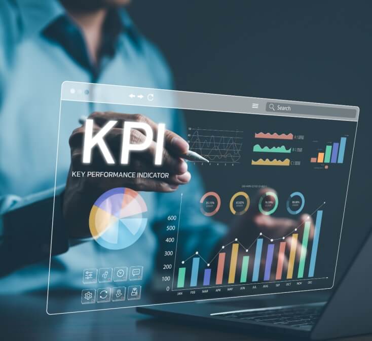 Illustration of man's hands selecting KPIs for call center metrics - coolest call center job in Tijuana.