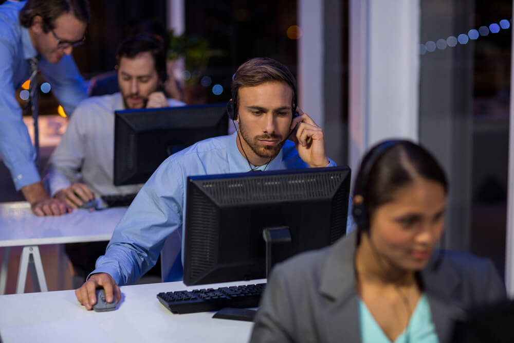 Call center workers at night - best call center jobs in Tijuana.