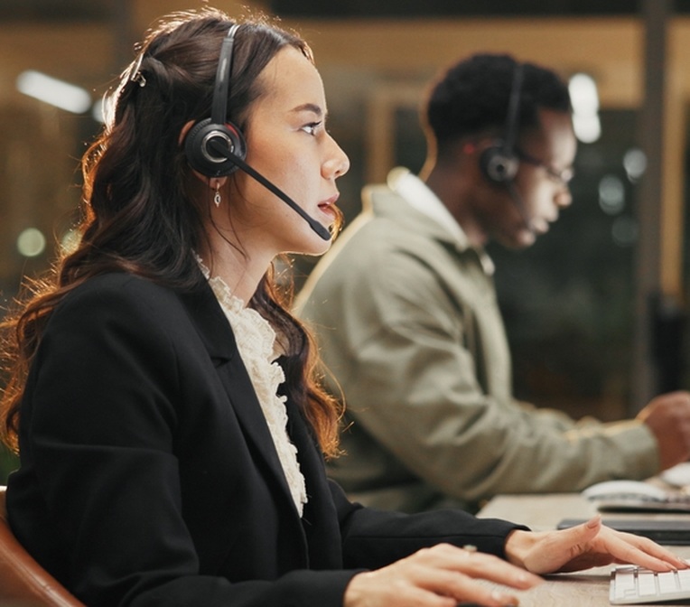 Call center technology helping customer service agents manage calls and provide efficient support.