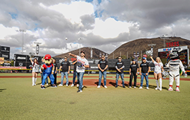 Vice President and General Manager Santiago Cordero throws out the first pitch at the recent Confie Day at the Toros de Tijuana game.